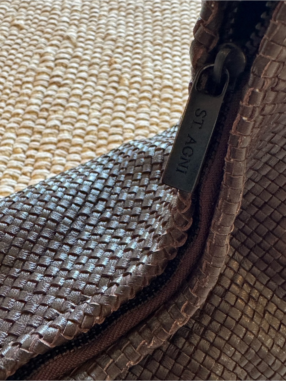Lattice Weave Mini Bon Bon Bag Brown Leather Worn Once - Picture 7 of 11